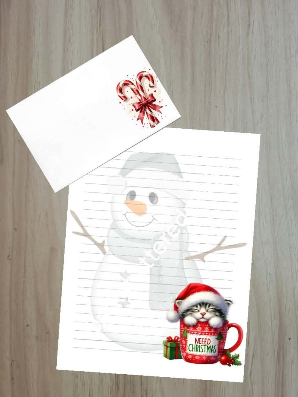 🖤NEW🖤24pc  Cute Christmas Snowman & Kitten Holiday Letter  Paper